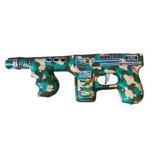 Nomura Vintage Green Camouflage Tin Toy Gun With Retro Sci-Fi Design & Graphic D